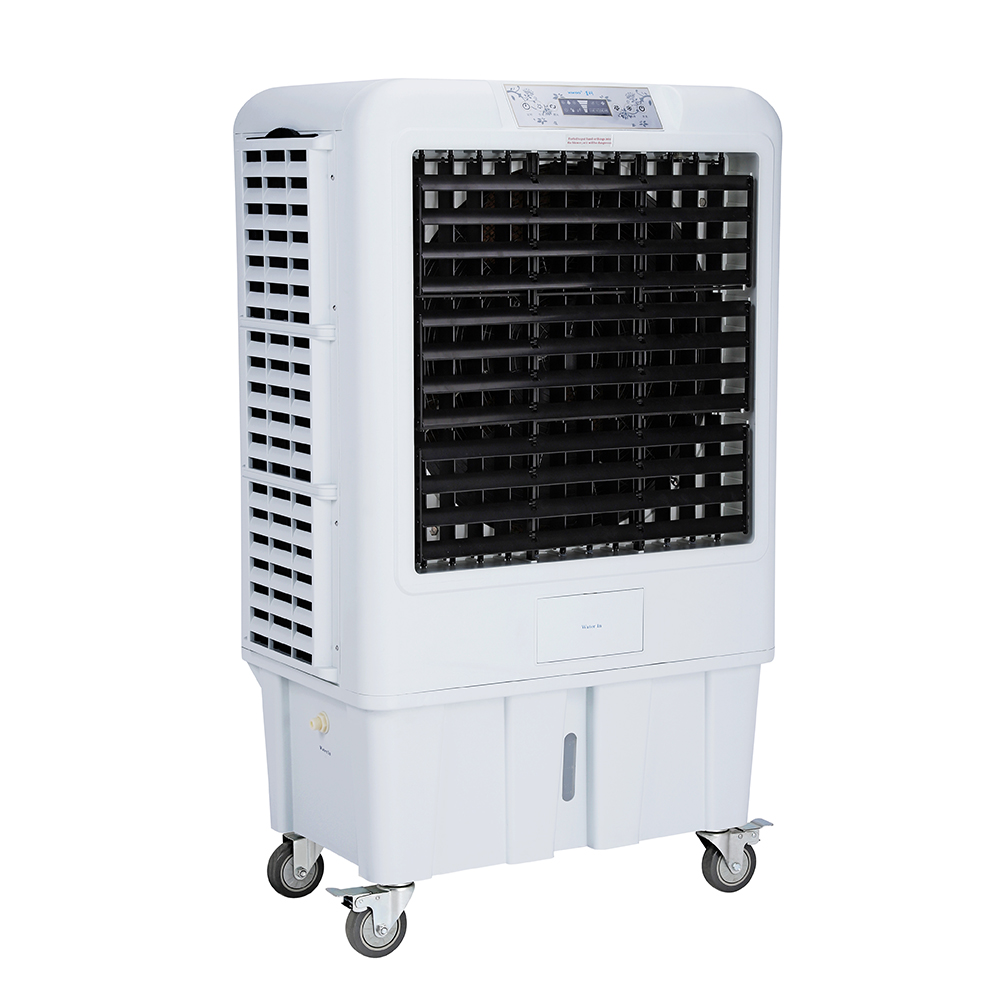 How much water should be added for a evaporative air cooler one time?  And How often should we change the water?